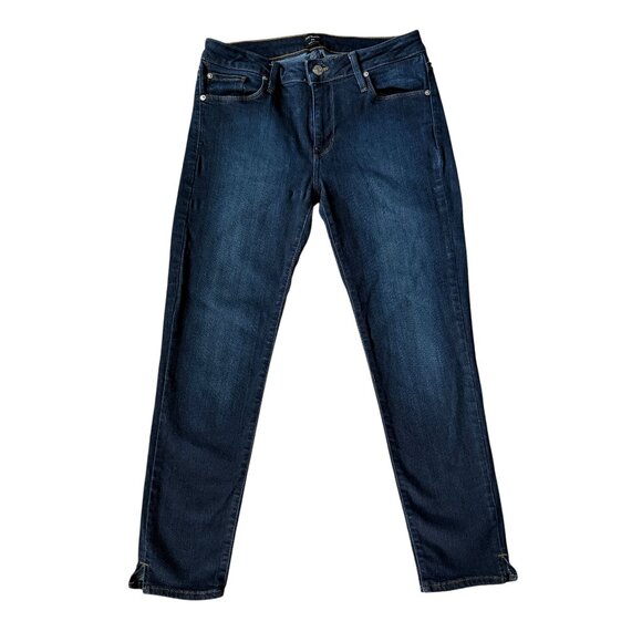 Just Black Denim - Just Black dark wash button zip five pocket stretchy skinny blue jeans 29/8